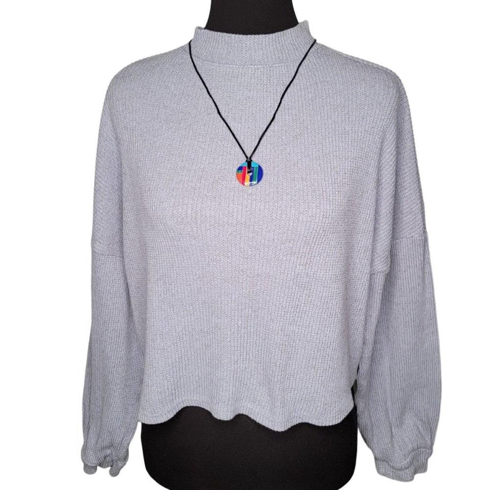 So Steel Blue Boho Cropped Knit Mock Neck Sweater – Size Juniors XS